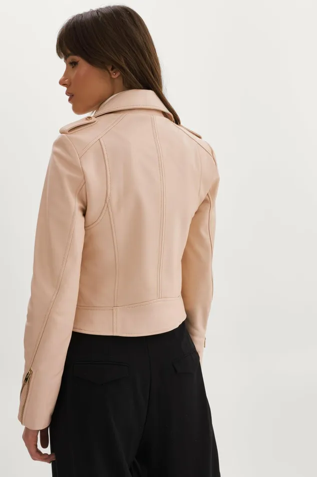 Donna Gold Iconic Leather Biker Jacket Ballet Pink Women Lamarque LEATHER JACKETS