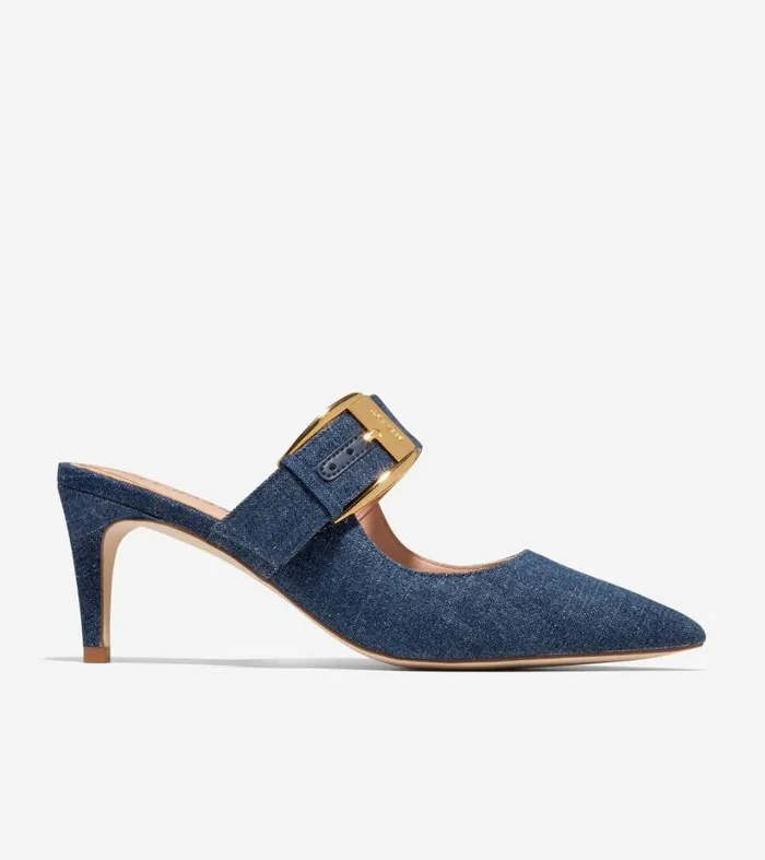 Dress Shoes Women Cole Haan Vandam Heeled Buckle Mule Denim
