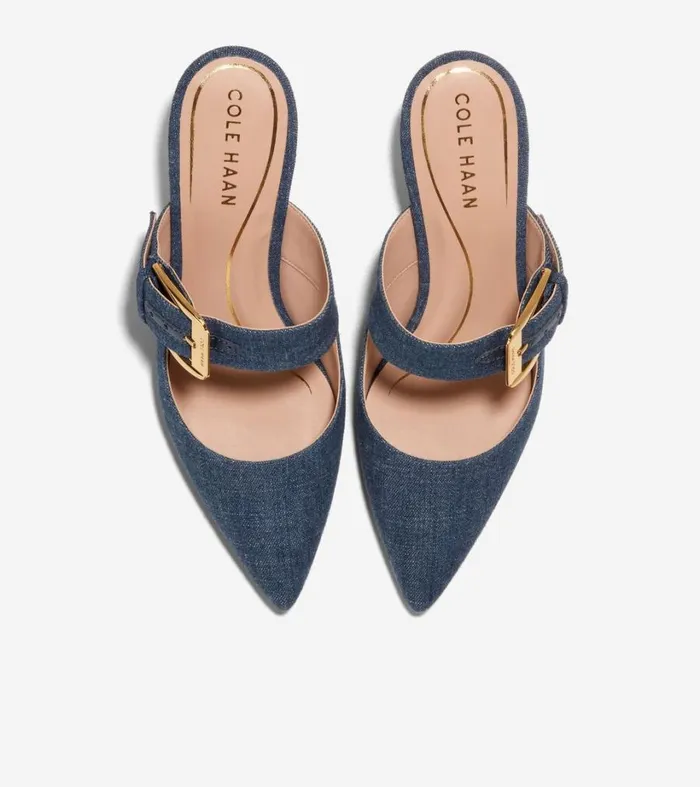Dress Shoes Women Cole Haan Vandam Heeled Buckle Mule Denim