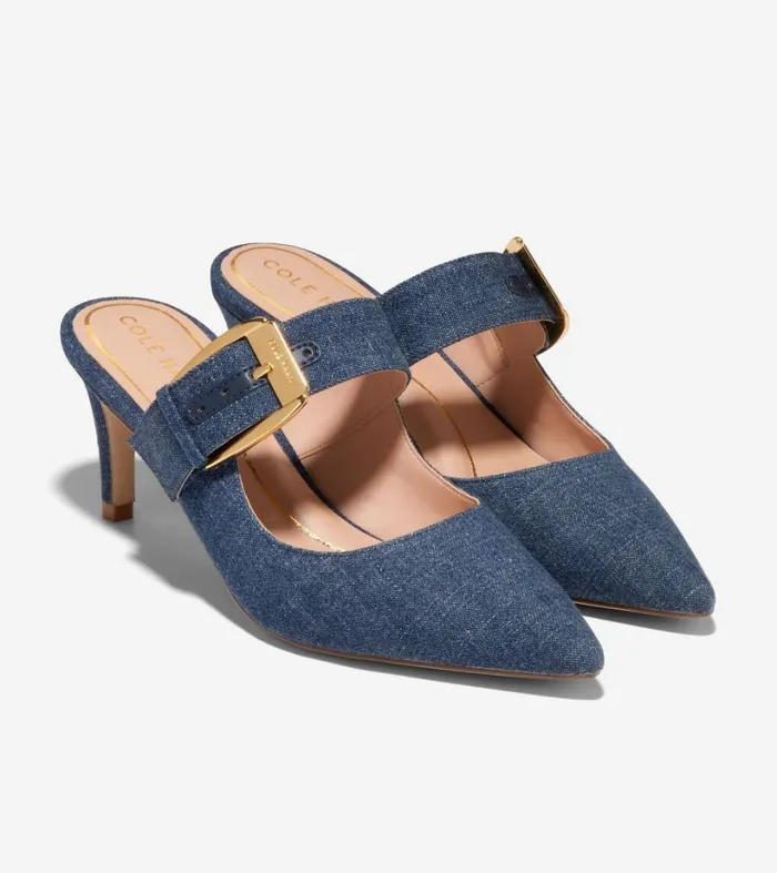 Dress Shoes Women Cole Haan Vandam Heeled Buckle Mule Denim