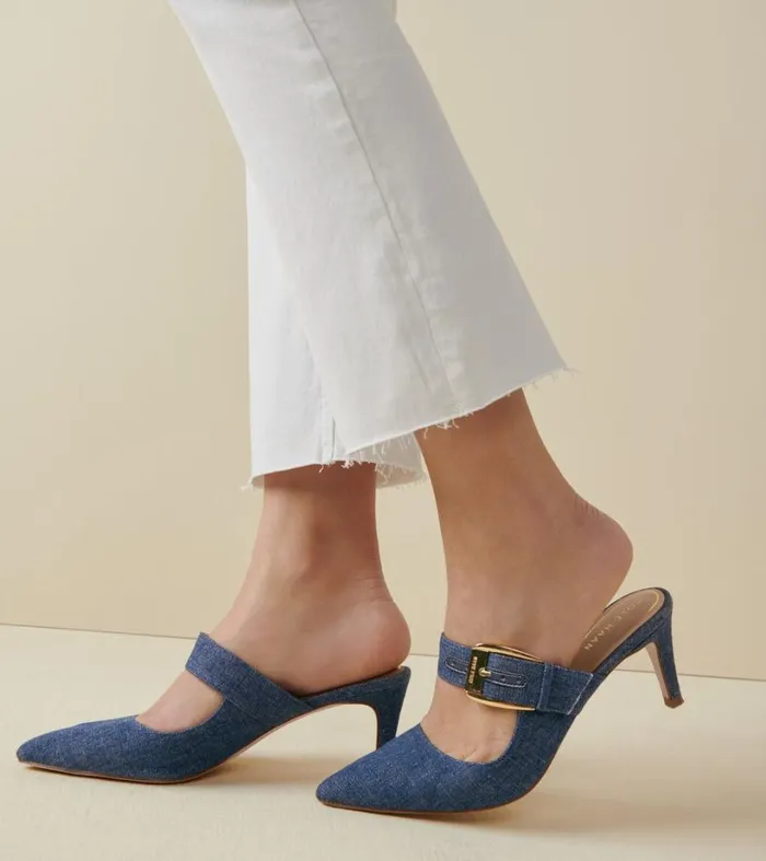 Dress Shoes Women Cole Haan Vandam Heeled Buckle Mule Denim