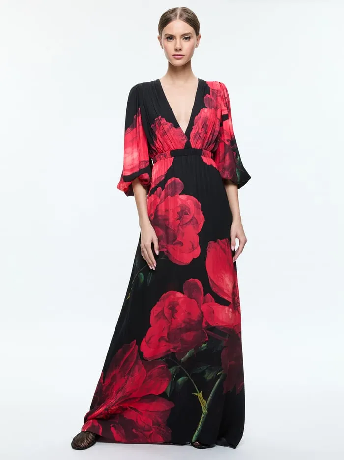 Dresses Women Alice Olivia Clarissa Maxi Dress Peony Petals Bright Ruby