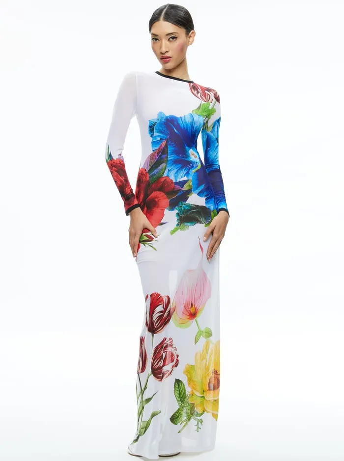 Dresses Women Alice Olivia Delora Long Sleeve Crew Neck Maxi Dress Le Parisien