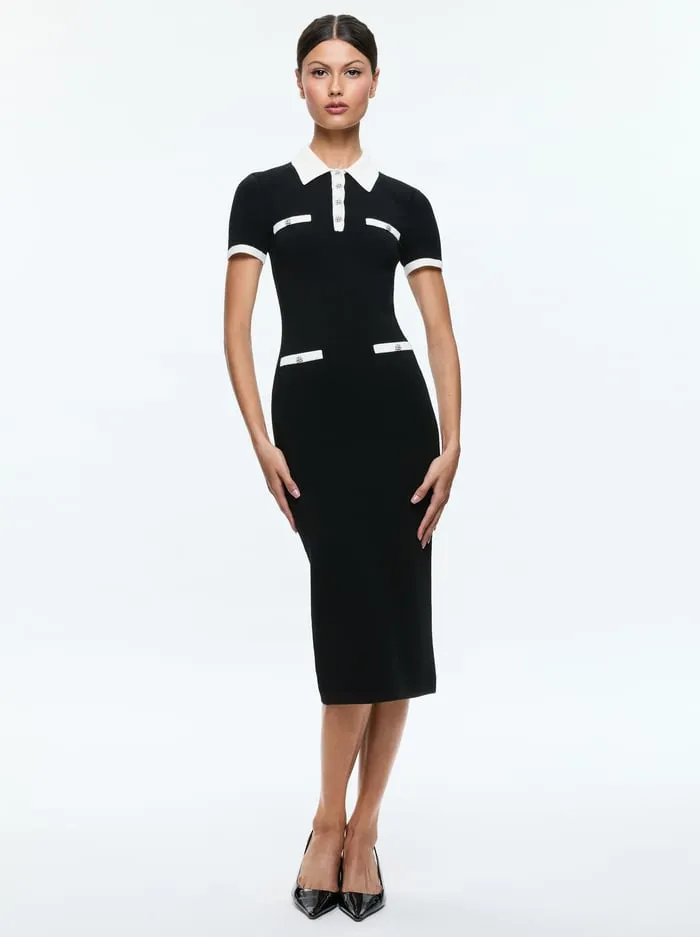 Dresses Women Alice Olivia Iris Midi Sweater Dress Blacksoft White
