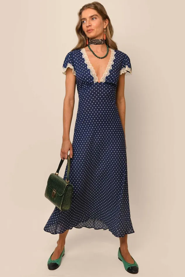 Dresses Women RIXO Clarice Polka Dot Navy Dresses Women RIXO Clarice Polka Dot Navy