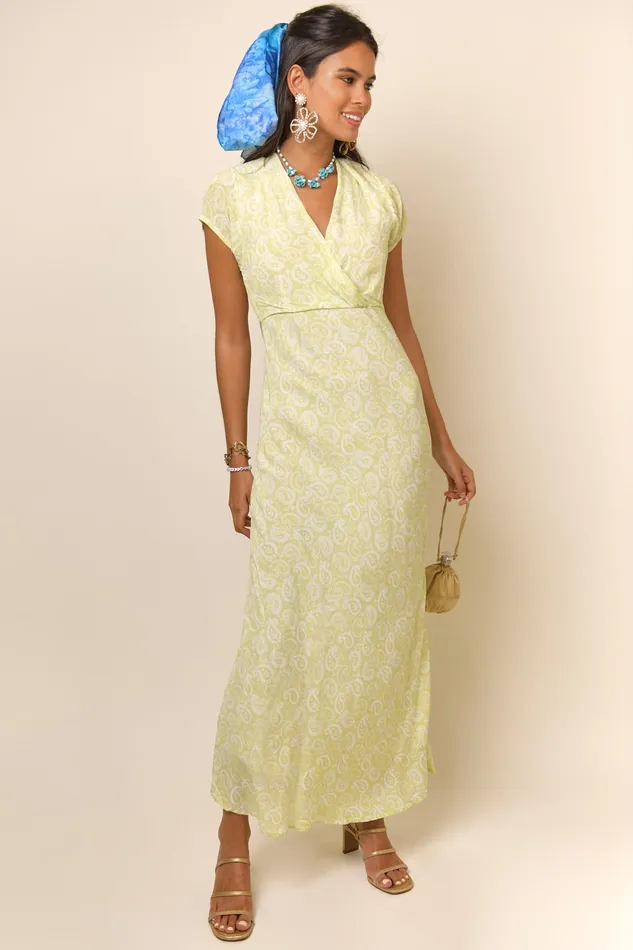 Dresses Women RIXO Clarissa Chartreuse Paisley Stamp