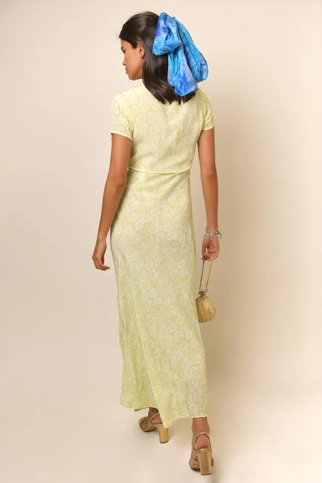 Dresses Women RIXO Clarissa Chartreuse Paisley Stamp Dresses Women RIXO Clarissa Chartreuse Paisley Stamp