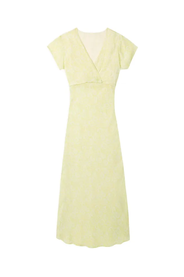 Dresses Women RIXO Clarissa Chartreuse Paisley Stamp Dresses Women RIXO Clarissa Chartreuse Paisley Stamp