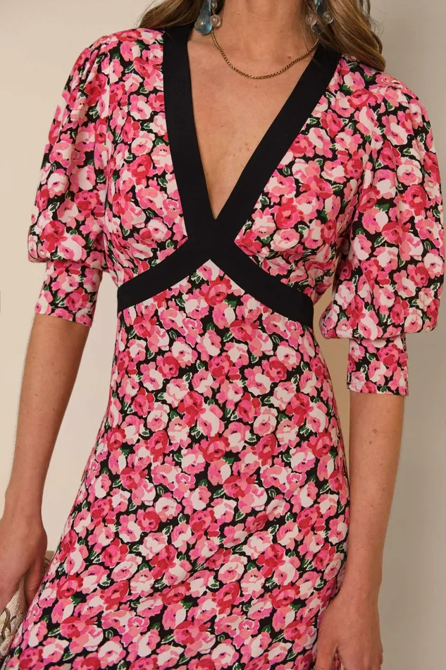 Dresses Women RIXO Deanna Pink English Rose Mix Dresses Women RIXO Deanna Pink English Rose Mix