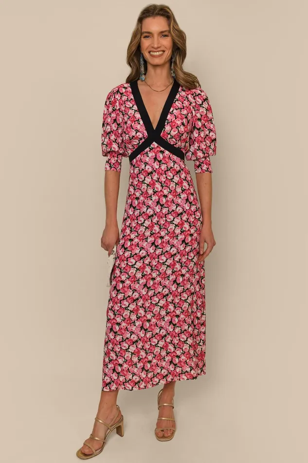 Dresses Women RIXO Deanna Pink English Rose Mix Dresses Women RIXO Deanna Pink English Rose Mix