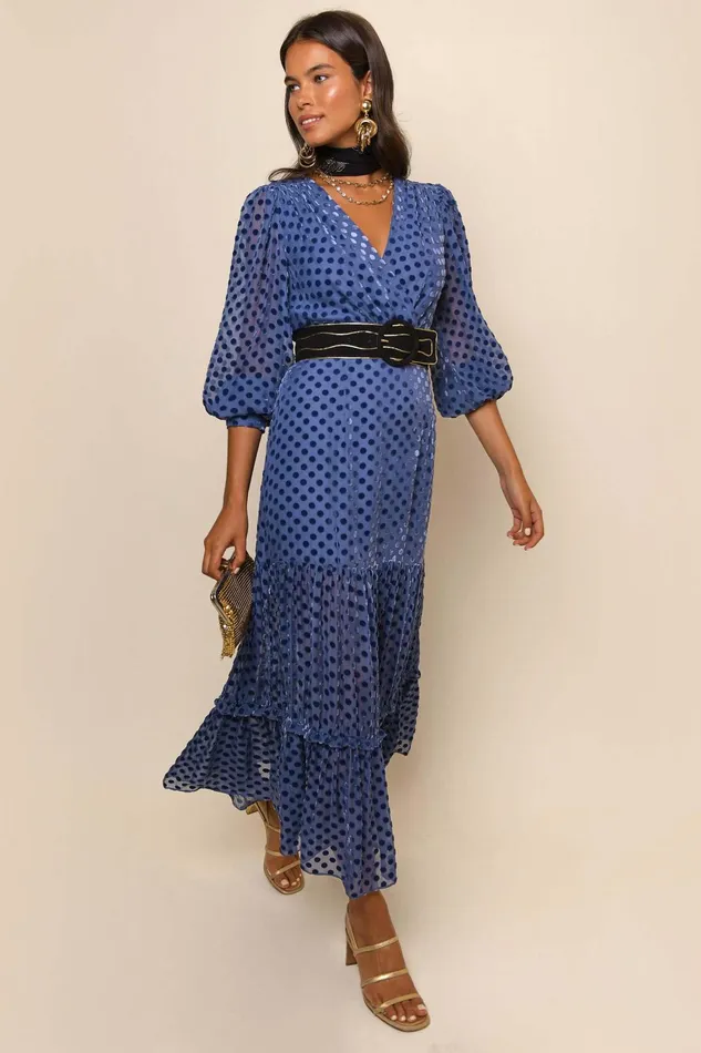Dresses Women RIXO Elsie Steel Blue Burnout Spot