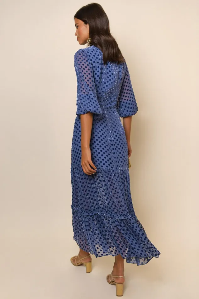 Dresses Women RIXO Elsie Steel Blue Burnout Spot Dresses Women RIXO Elsie Steel Blue Burnout Spot