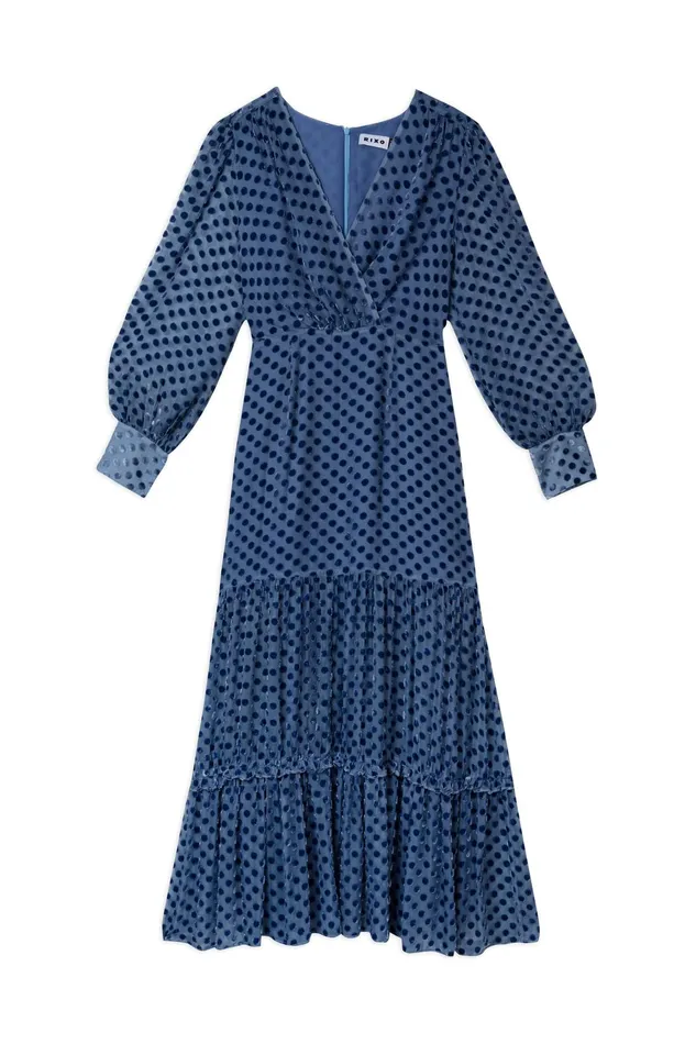 Dresses Women RIXO Elsie Steel Blue Burnout Spot Dresses Women RIXO Elsie Steel Blue Burnout Spot