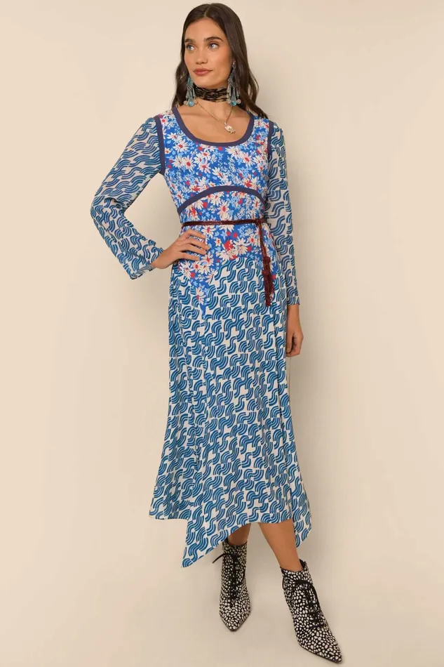 Dresses Women RIXO Harmony Blue Abstract Wave Mix