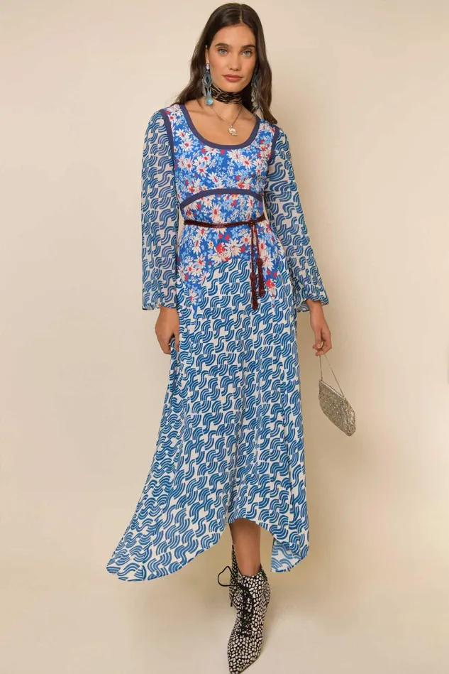 Dresses Women RIXO Harmony Blue Abstract Wave Mix Dresses Women RIXO Harmony Blue Abstract Wave Mix