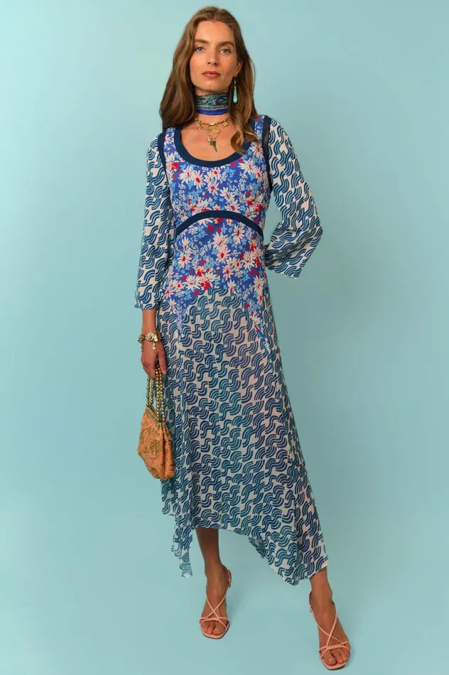 Dresses Women RIXO Harmony Blue Abstract Wave Mix Dresses Women RIXO Harmony Blue Abstract Wave Mix