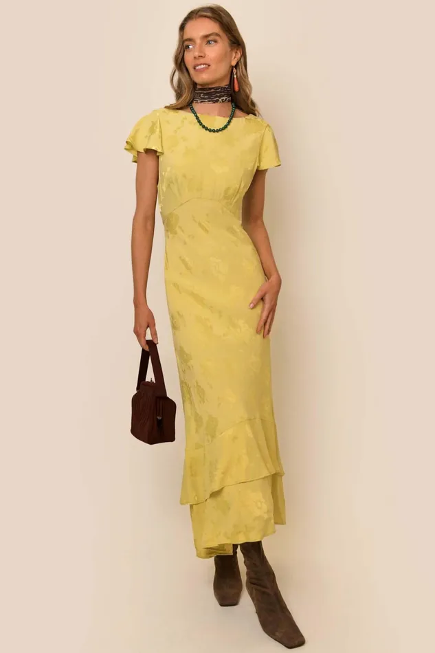 Dresses Women RIXO Liberty Gold Poppy Jacquard
