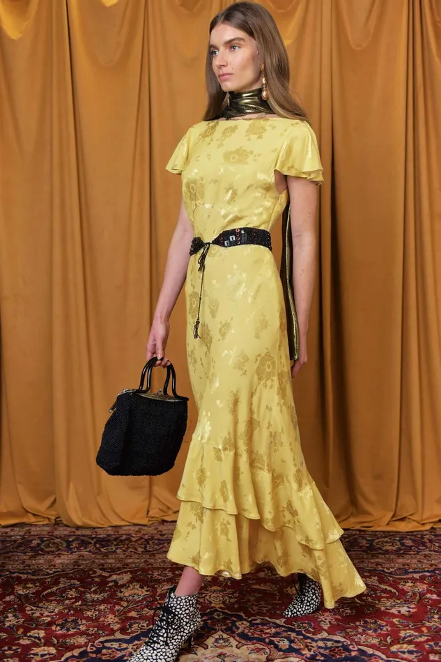 Dresses Women RIXO Liberty Gold Poppy Jacquard Dresses Women RIXO Liberty Gold Poppy Jacquard