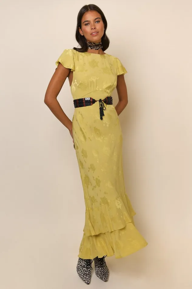 Dresses Women RIXO Liberty Gold Poppy Jacquard Dresses Women RIXO Liberty Gold Poppy Jacquard
