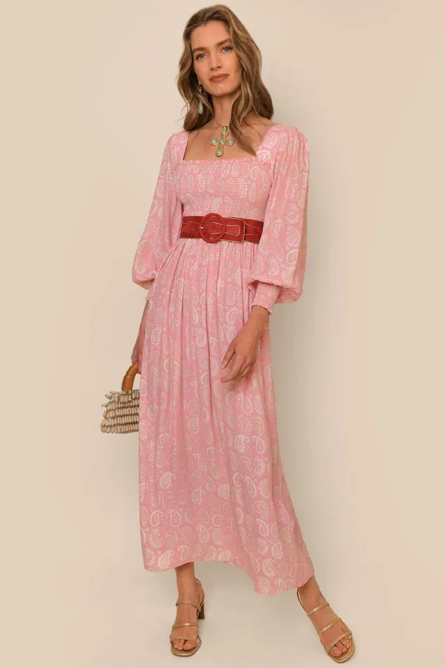 Dresses Women RIXO Marianne Paisley Stamp Pink