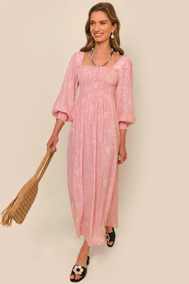Dresses Women RIXO Marianne Paisley Stamp Pink Dresses Women RIXO Marianne Paisley Stamp Pink