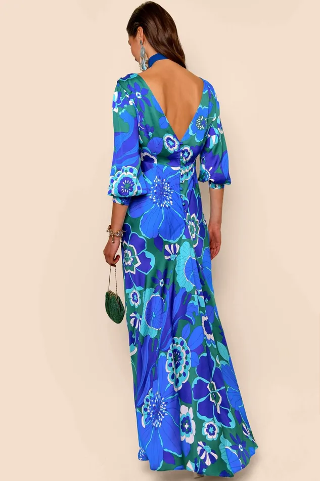Dresses Women RIXO Marni Retro Floral Blue Dresses Women RIXO Marni Retro Floral Blue