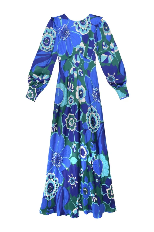 Dresses Women RIXO Marni Retro Floral Blue Dresses Women RIXO Marni Retro Floral Blue