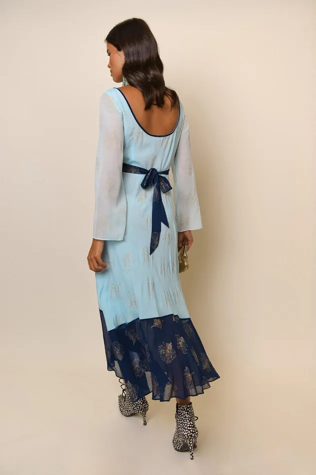 Dresses Women RIXO Mathilde Blue Glitter Feather Mix Dresses Women RIXO Mathilde Blue Glitter Feather Mix