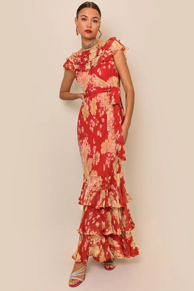 Dresses Women RIXO Rio Red Watercolour Blossom