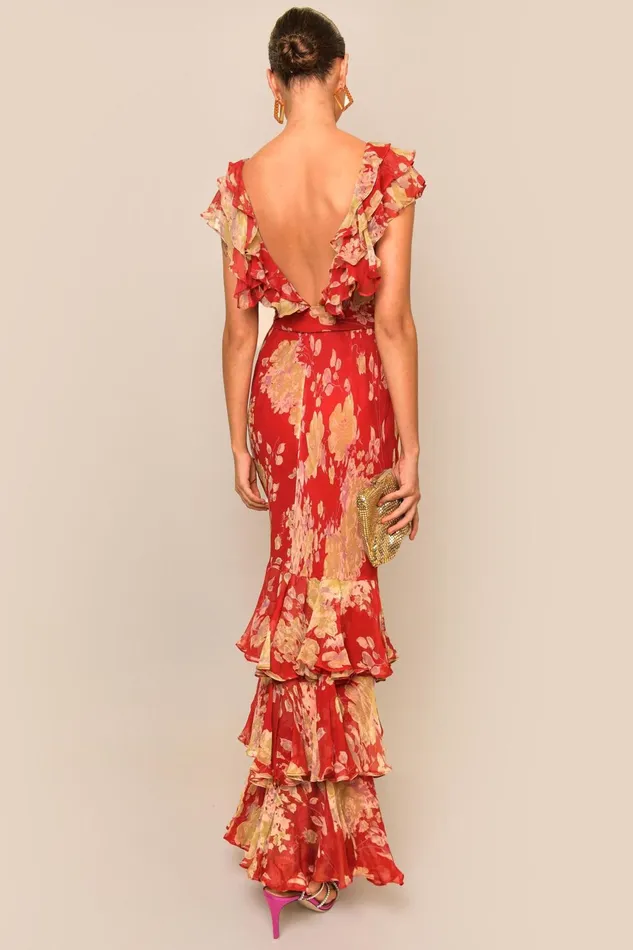 Dresses Women RIXO Rio Red Watercolour Blossom