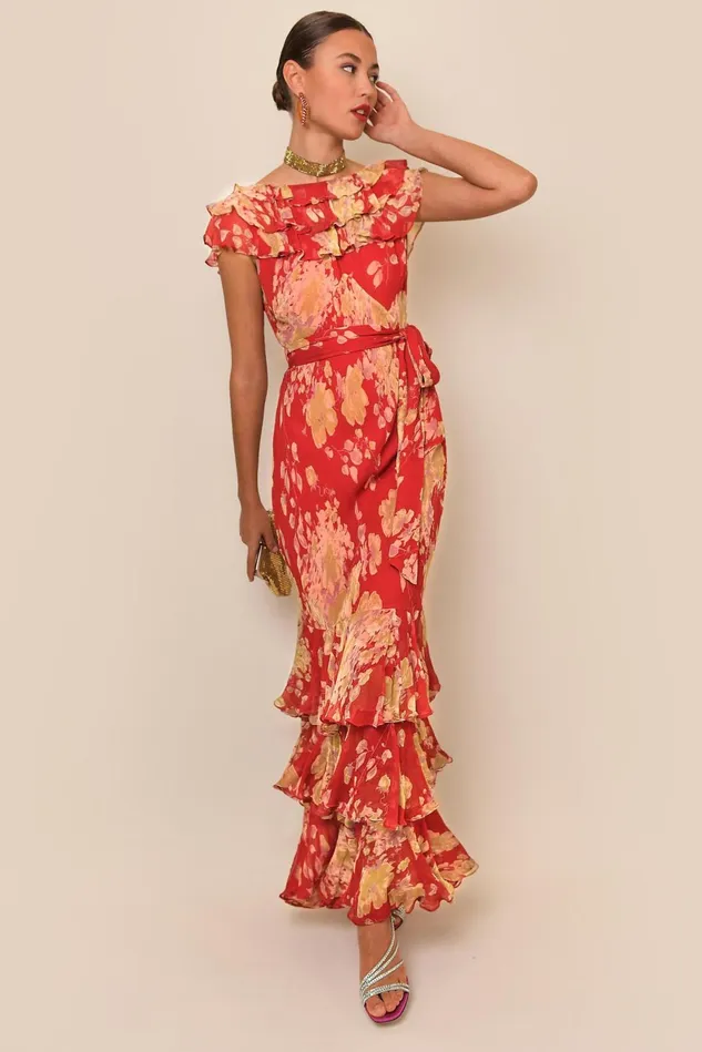 Dresses Women RIXO Rio Red Watercolour Blossom