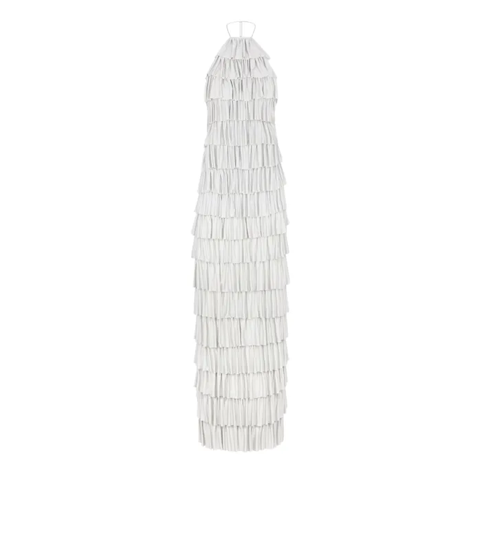 Dresses Women TOM FORD LUSTROUS JERSEY RUFFLED EVENING DRESS Stone