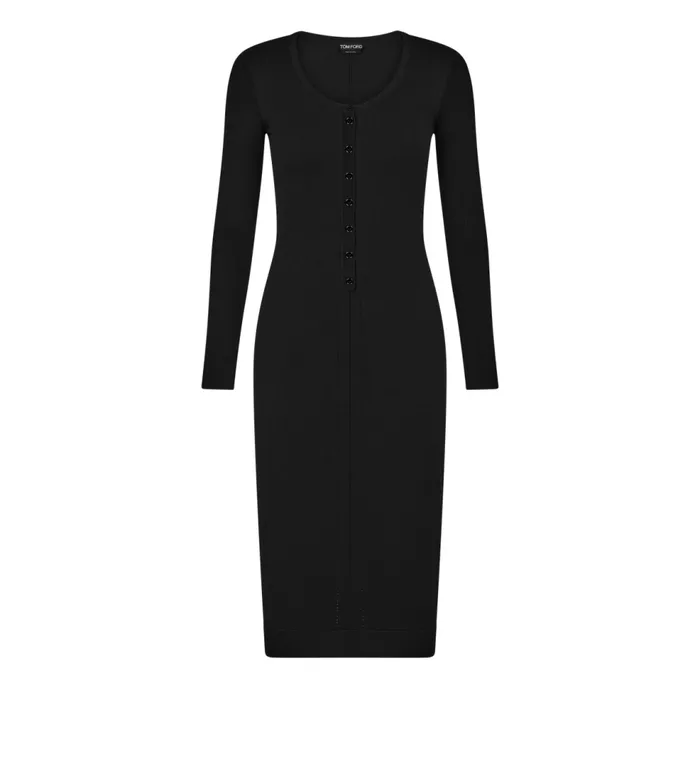Dresses Women TOM FORD STRETCH WOOL KNIT HENLEY DRESS Black