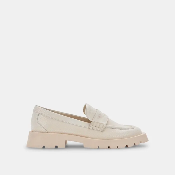 Elias Flats Ivory Embossed Leather Women Dolce Vita Flats and Loafers