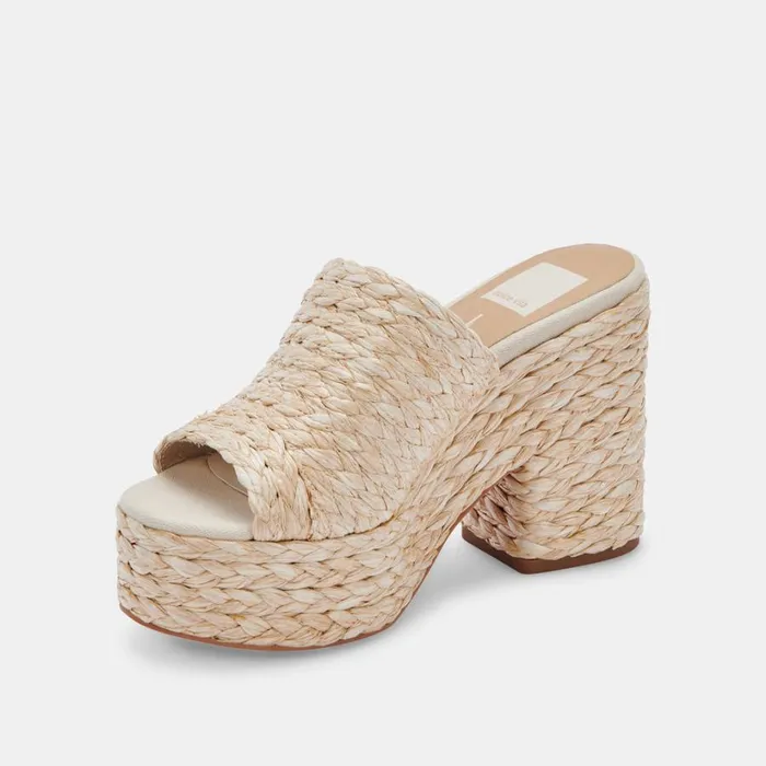 Elora Heels Lt Natural Raffia Women Dolce Vita Mules and Clogs