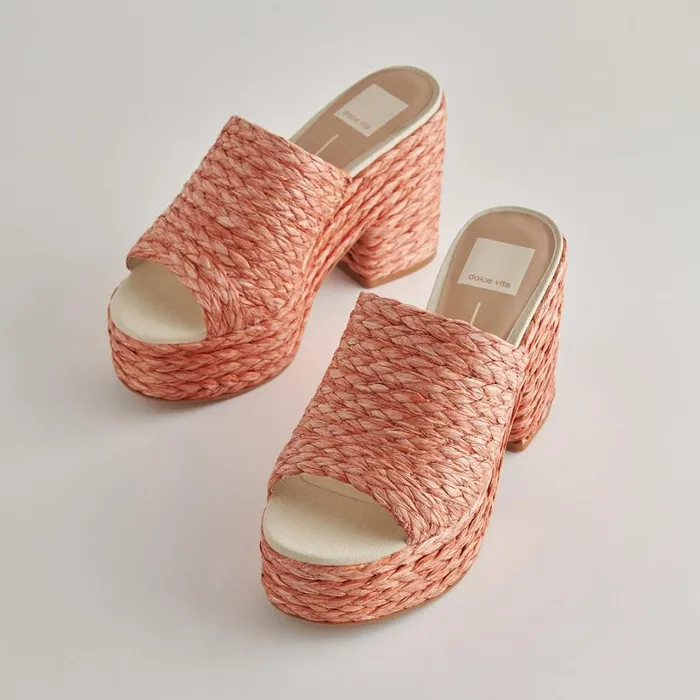 Elora Heels Orange Raffia Women Dolce Vita Wedges