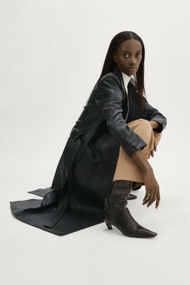 Erma Leather Trench Coat Black Women Lamarque LEATHER JACKETS
