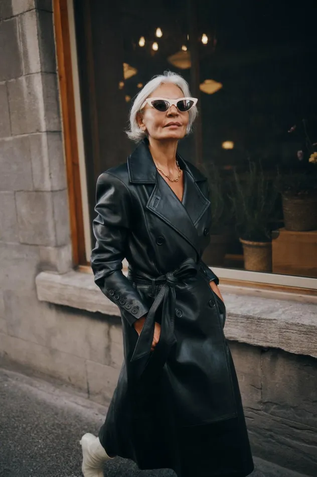 Erma Leather Trench Coat Black Women Lamarque LEATHER JACKETS