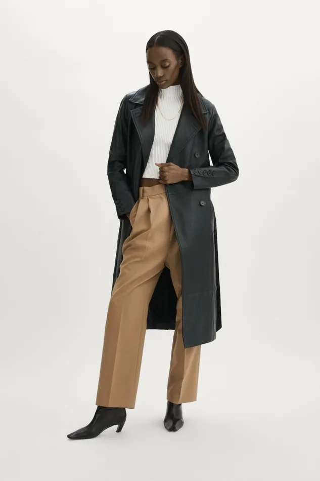 Erma Leather Trench Coat Black Women Lamarque LEATHER JACKETS