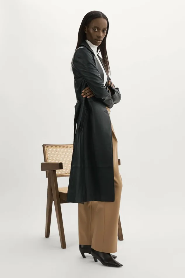 Erma Leather Trench Coat Black Women Lamarque LEATHER JACKETS