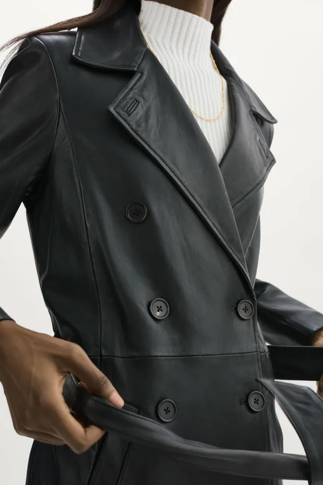 Erma Leather Trench Coat Black Women Lamarque LEATHER JACKETS