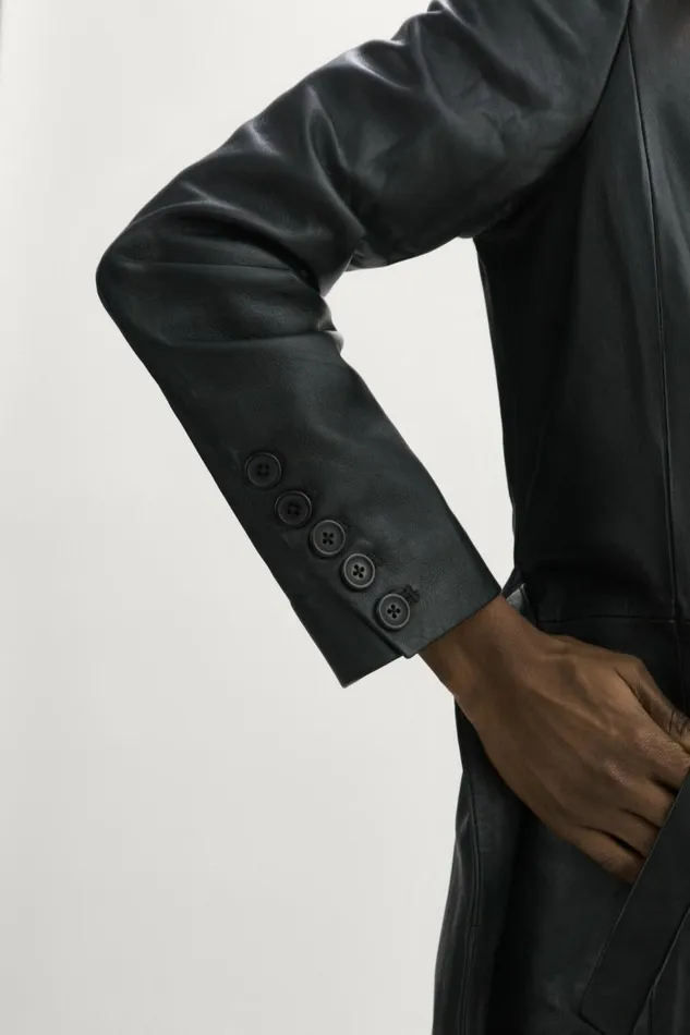 Erma Leather Trench Coat Black Women Lamarque LEATHER JACKETS