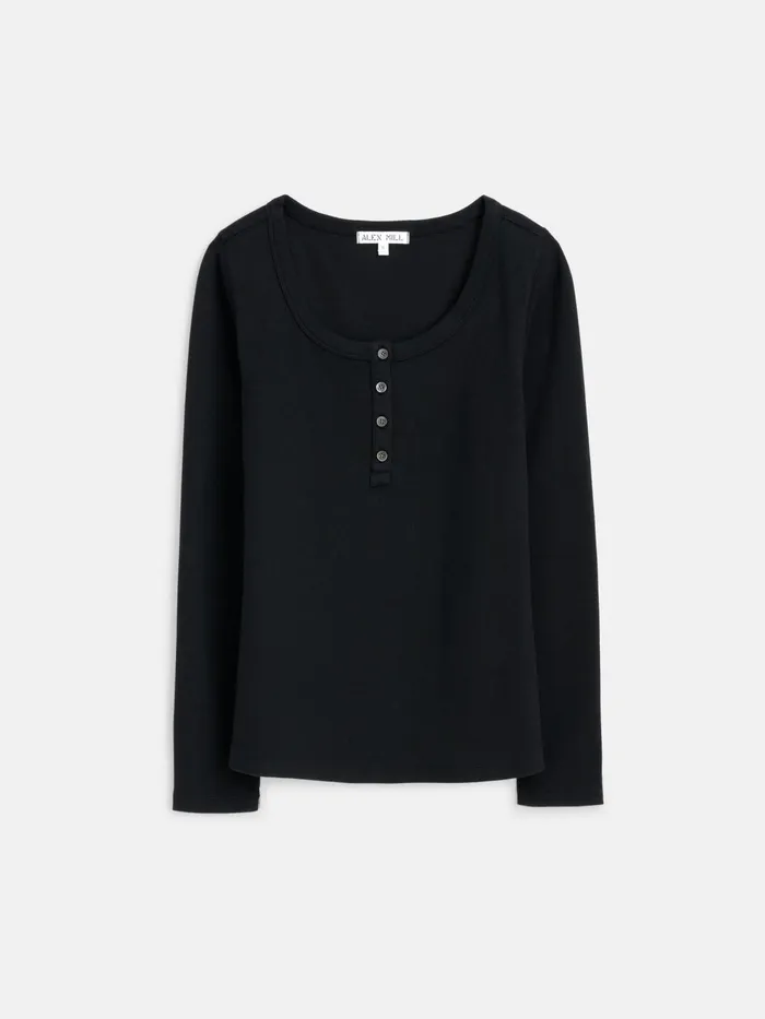 Everyday Ribbed Henley Black Women Alex Mill Tees Tanks