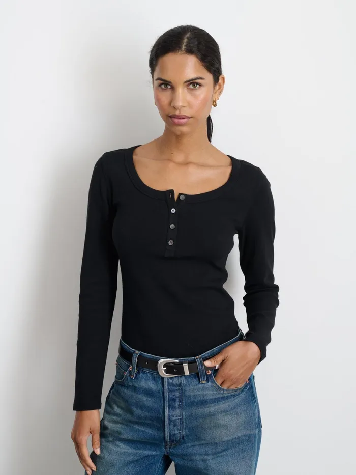 Everyday Ribbed Henley Black Women Alex Mill Tees Tanks Everyday Ribbed Henley Black Women Alex Mill Tees Tanks