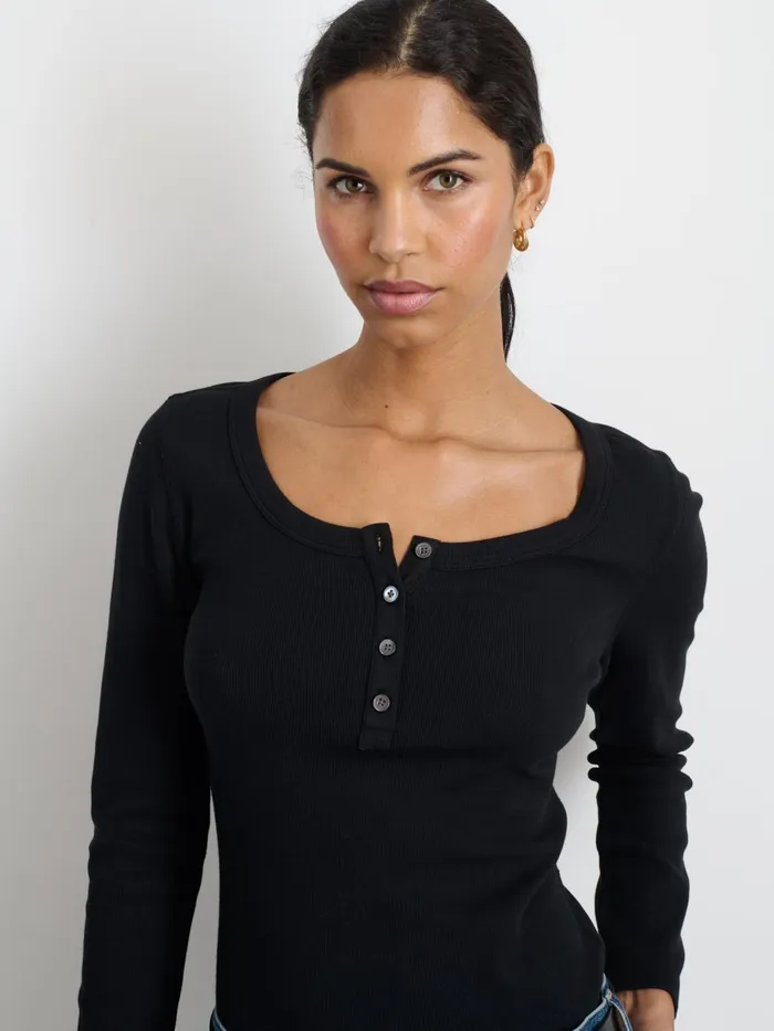 Everyday Ribbed Henley Black Women Alex Mill Tees Tanks Everyday Ribbed Henley Black Women Alex Mill Tees Tanks