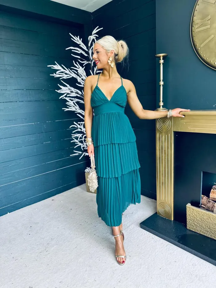 Fiadh Layered Midi Dress Forest Womens Canella Lane Evening Dress