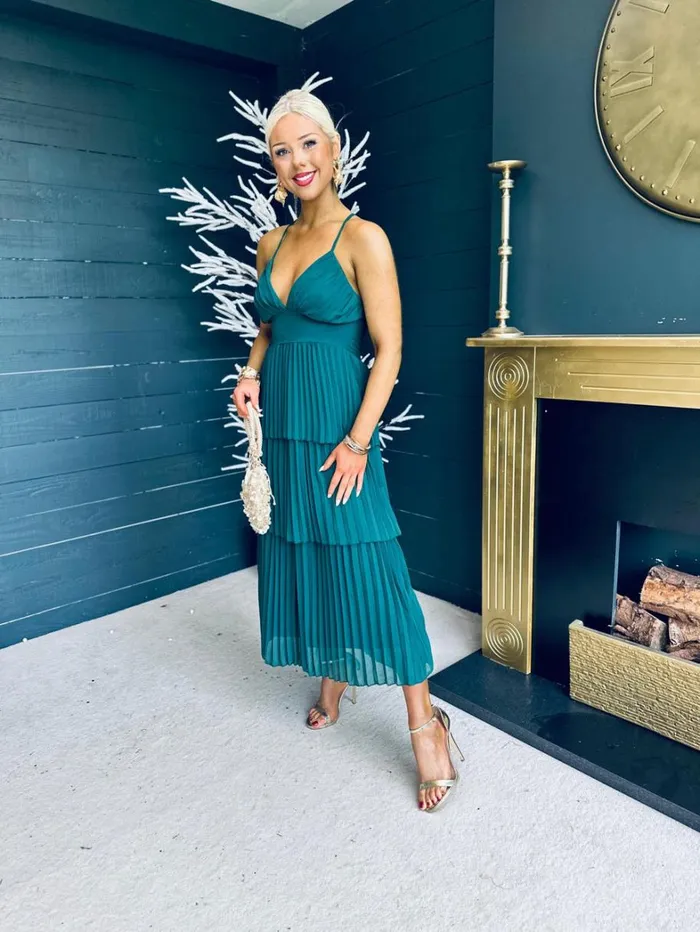 Fiadh Layered Midi Dress Forest Womens Canella Lane Evening Dress