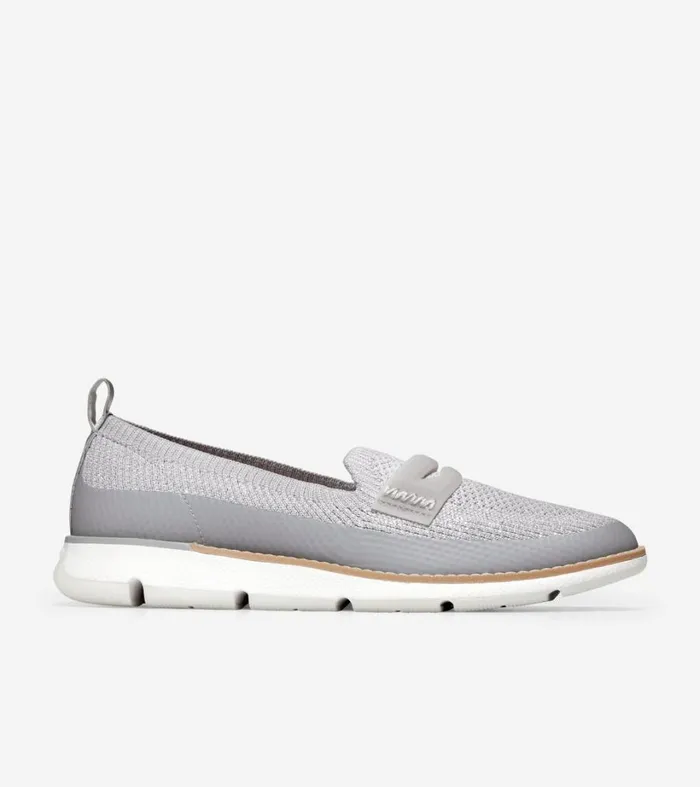 Flats and SlipOns Women Cole Haan 4ZERGRAND Loafer Microchipsilverwhite Stitchlite