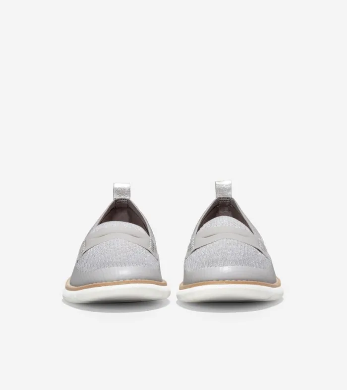 Flats and SlipOns Women Cole Haan 4ZERGRAND Loafer Microchipsilverwhite Stitchlite