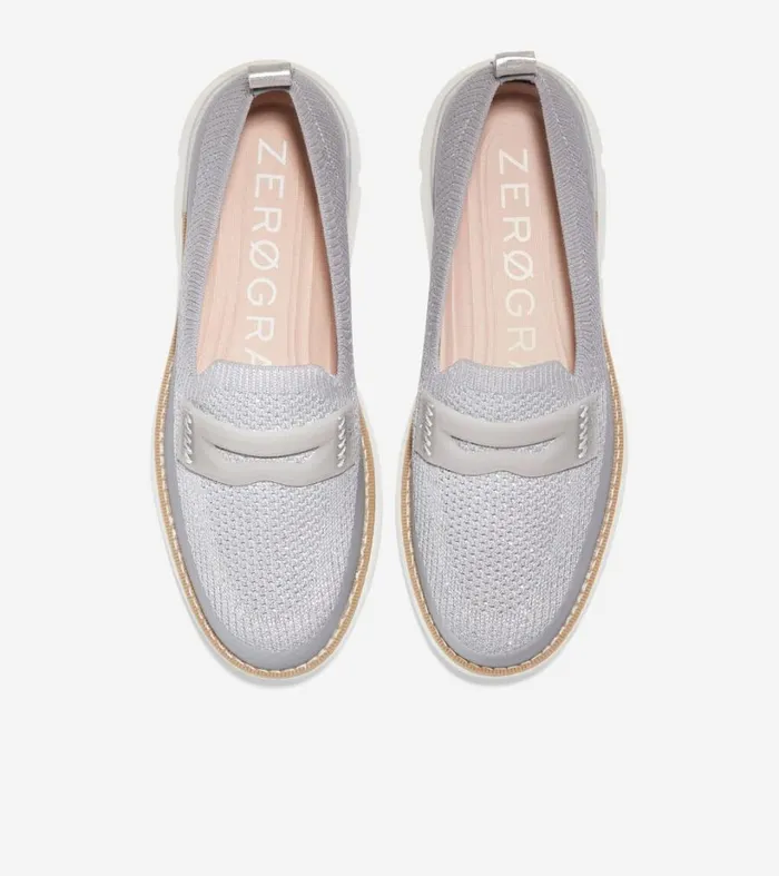 Flats and SlipOns Women Cole Haan 4ZERGRAND Loafer Microchipsilverwhite Stitchlite